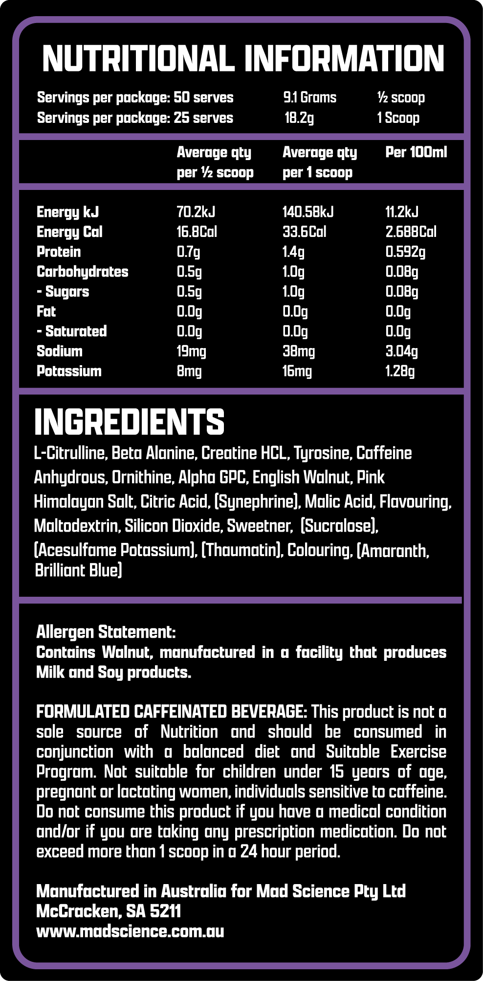 MAD SCIENCE PRE WORKOUT -BLACKCURRANT