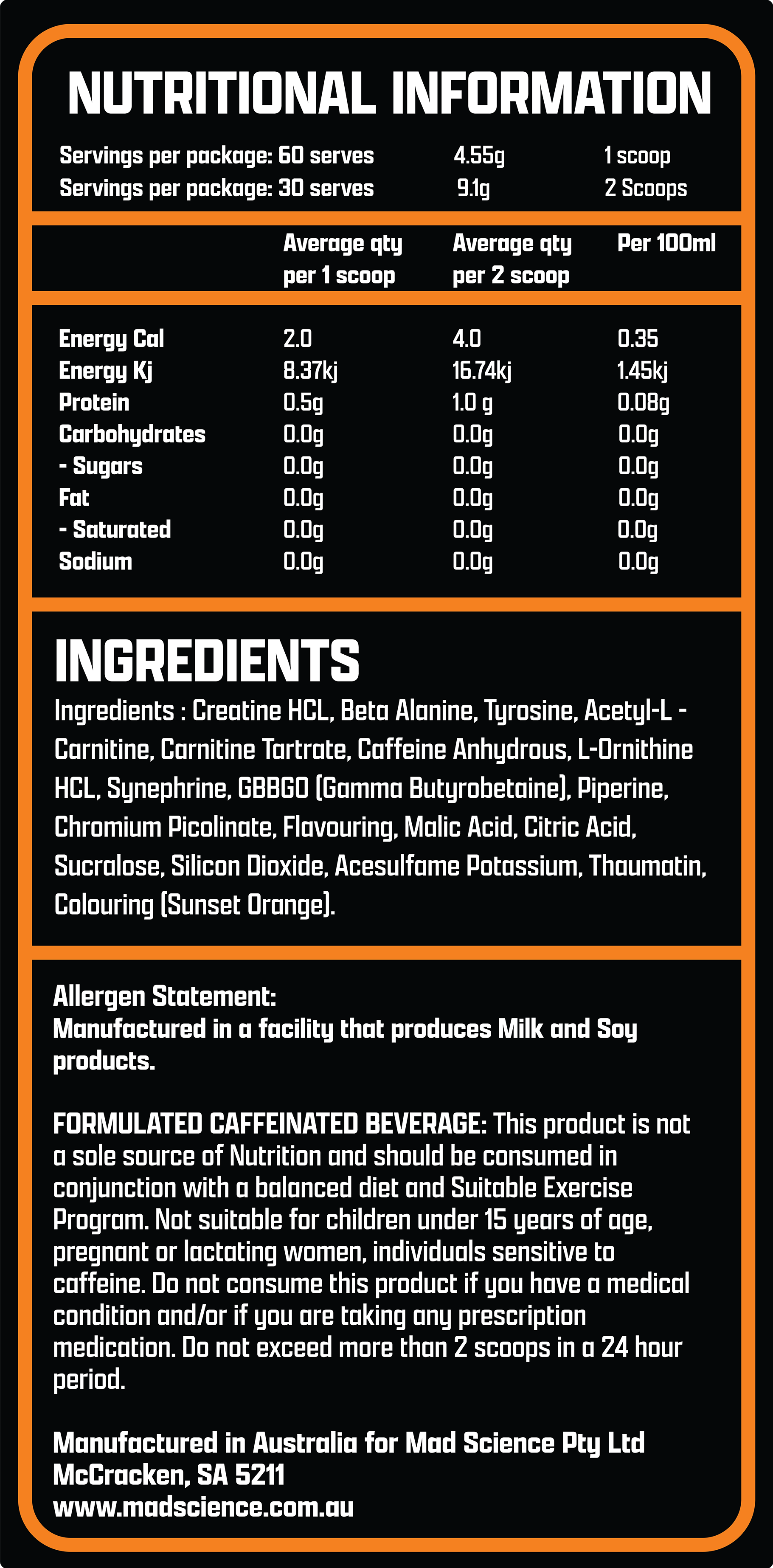 MAD CUTS PERFORMANCE BURNER - TANGERINE