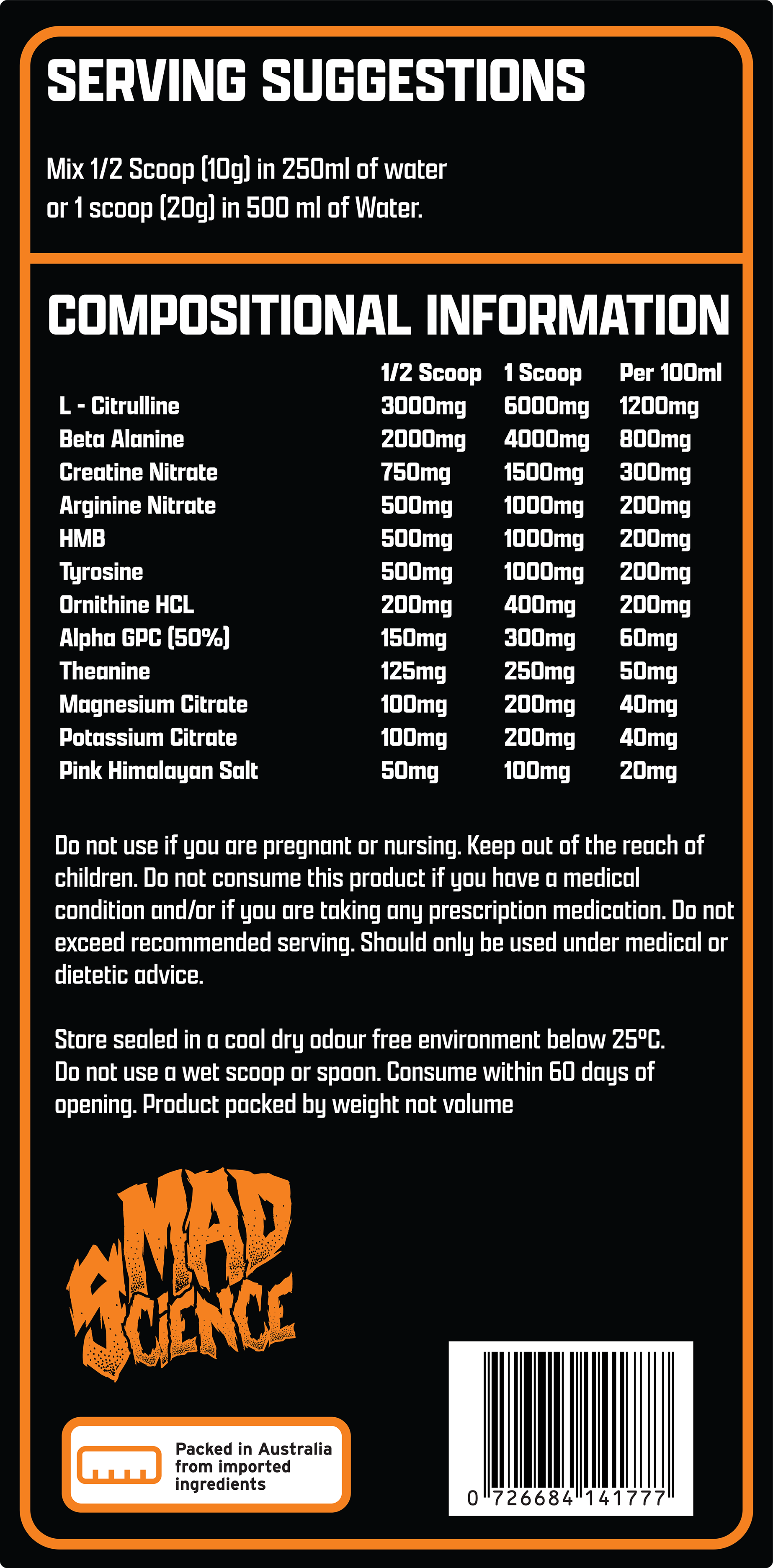 MAD PUMPS STIM-FREE PRE - TANGERINE