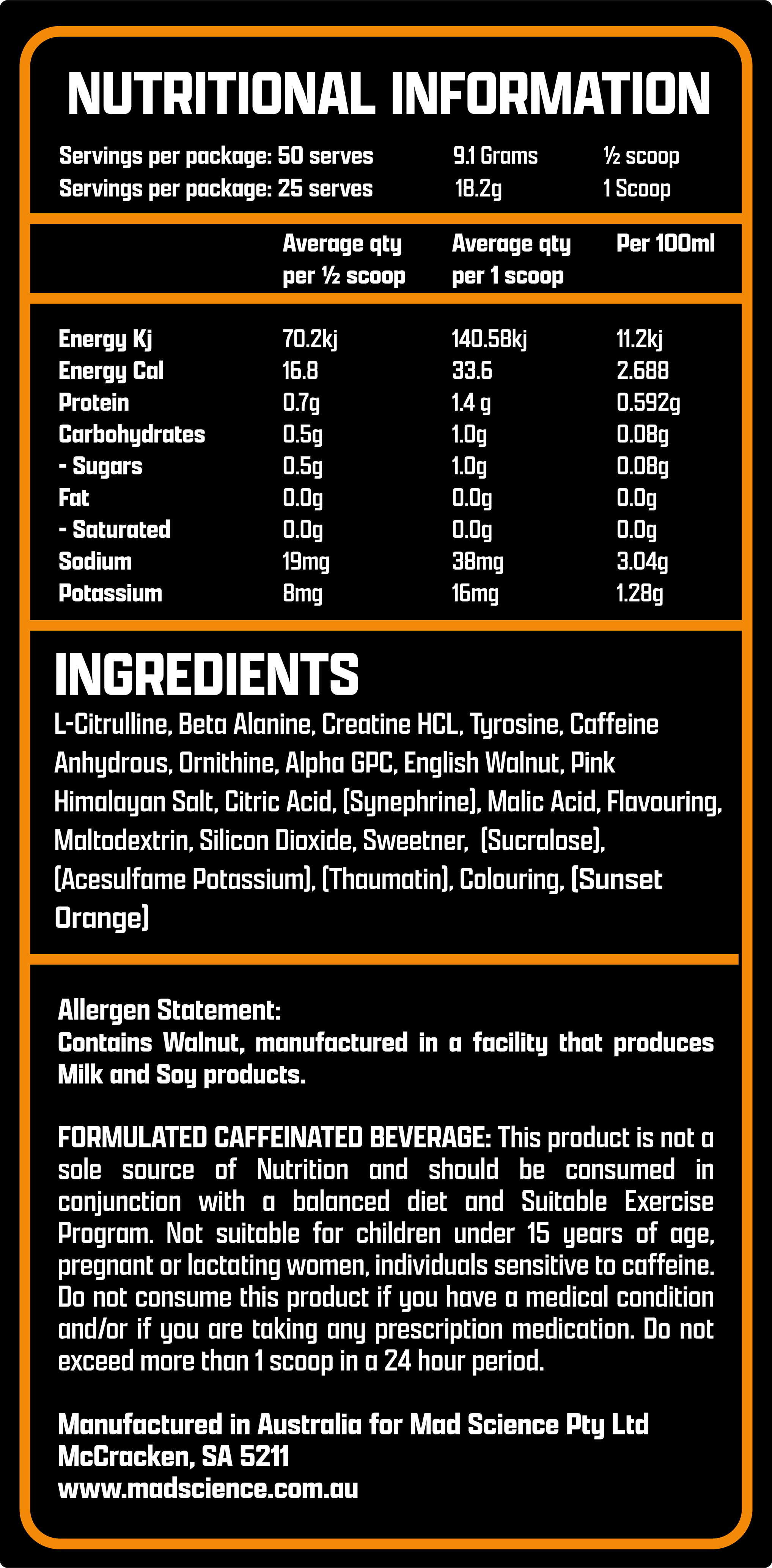 MAD SCIENCE PRE WORKOUT - TANGERINE
