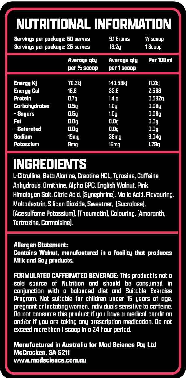 MAD SCIENCE PRE WORKOUT - RAZZBERY